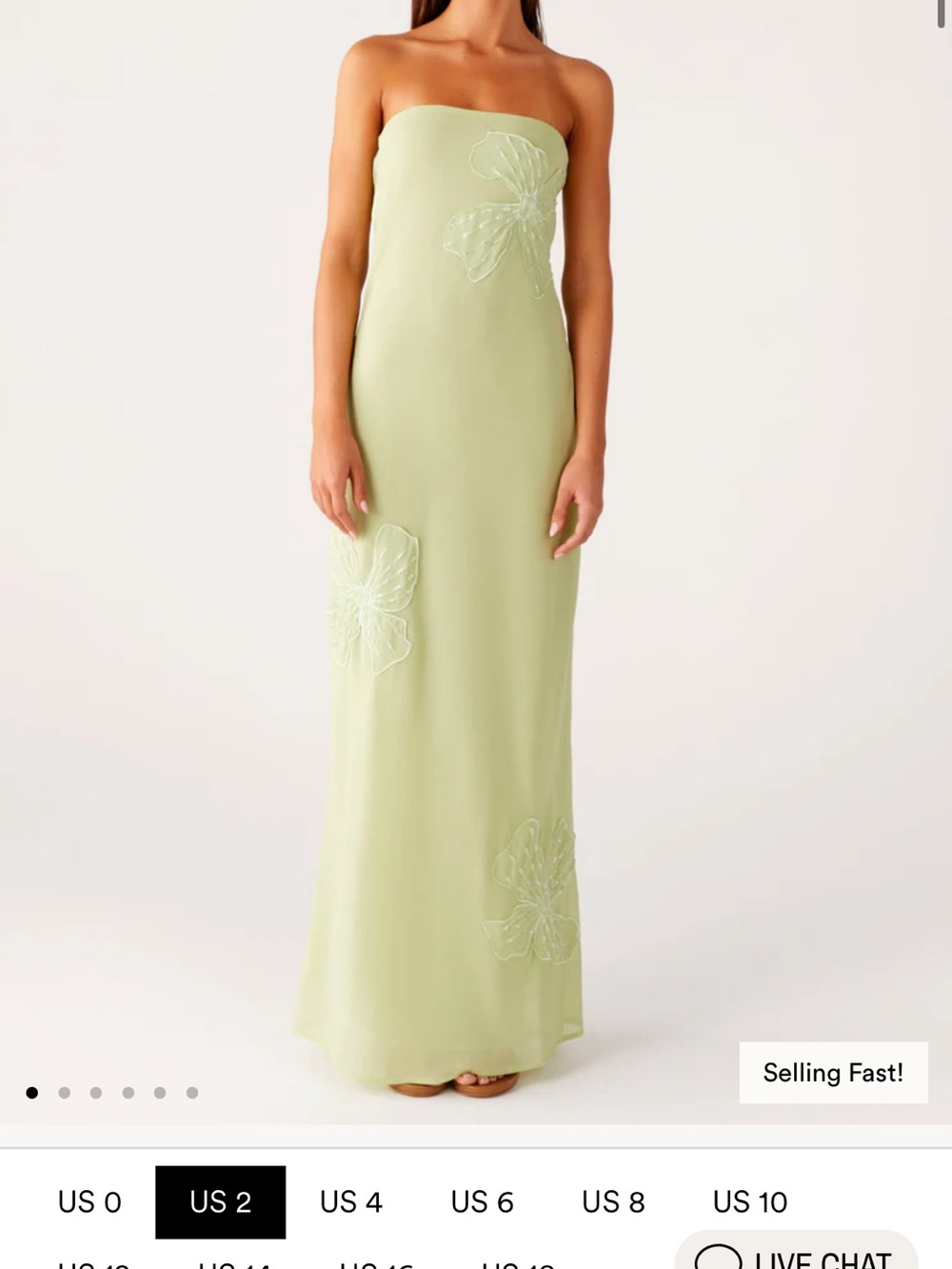Peppermayo Strapless Light Green Floral-Appliqué Maxi Dress